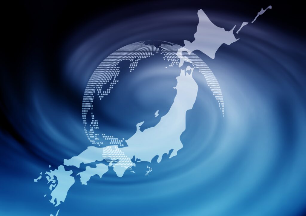 日本地図と地球儀を合わせたもの